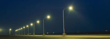 streeet lights along a road at night